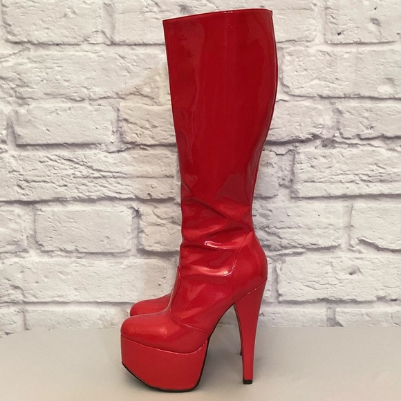 Stripper Boots 9 Pahrump NV Used Exotic Dancer Red Platform Tall Knee Jante - Picture 14 of 14